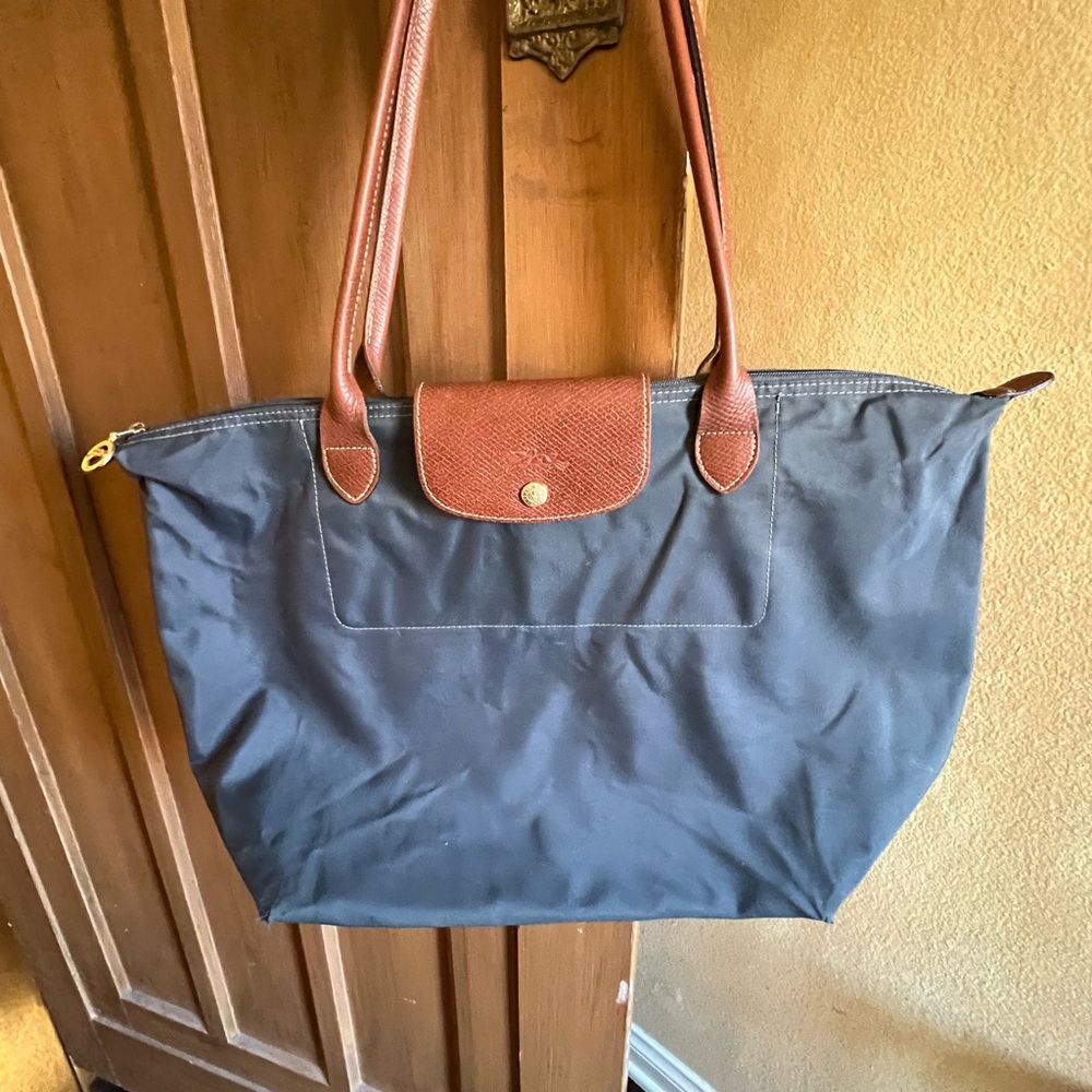 Longchamp Blue nylon & brown leather Tore